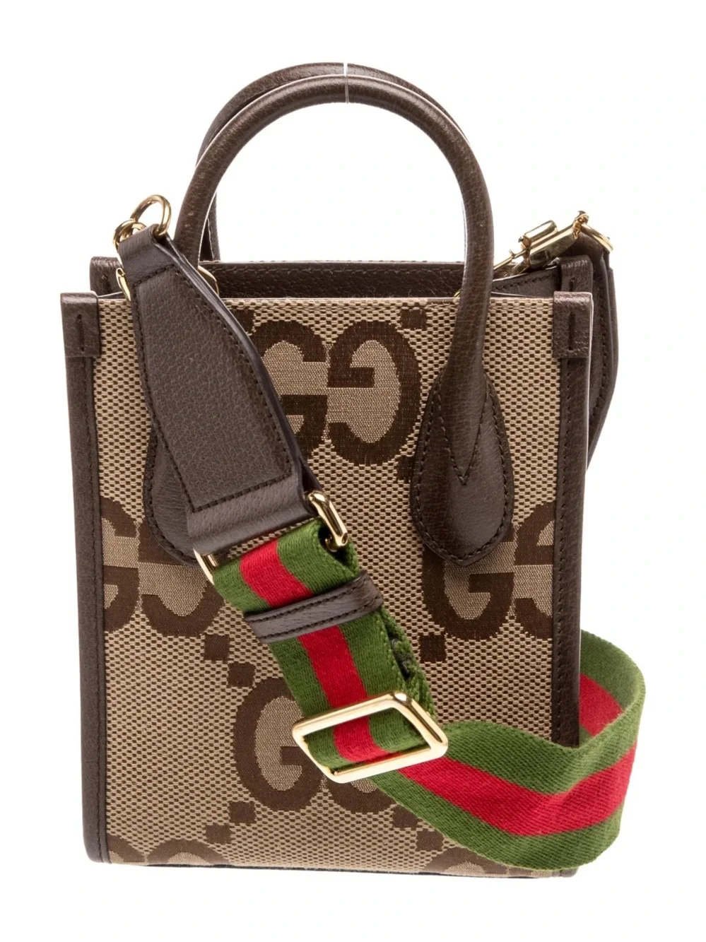 Gucci Brown/Beige GG Mini Tote with Green-Red Web Strap - Picture 11 of 11